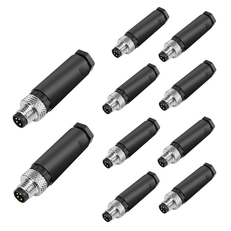 PklzNet 10Pcs M8 4-Pin Male Aviation Connector, Industrial 8mm A-Coded Field Assembly Plug, IP67 Waterproof, for Industry Automation and Panel Sensors. - Image 1